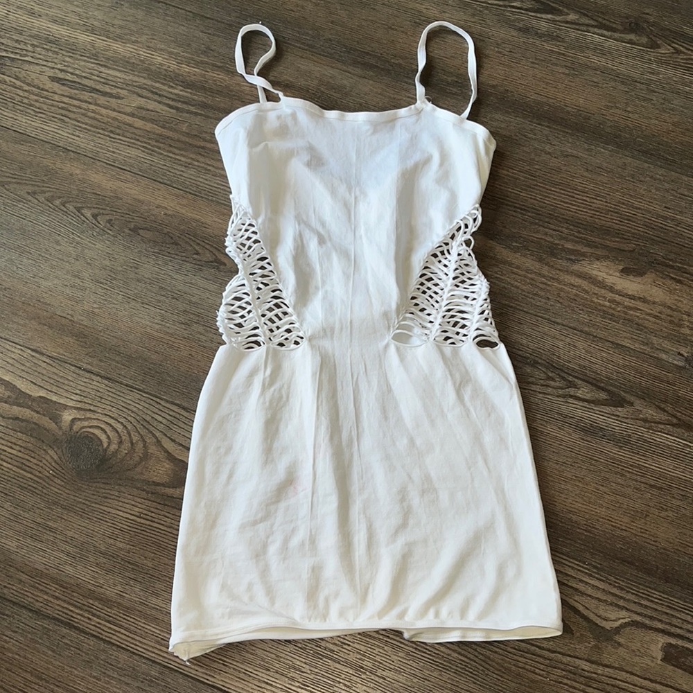 White club dress tight stripper cut out fishnet mini dress rave short one size